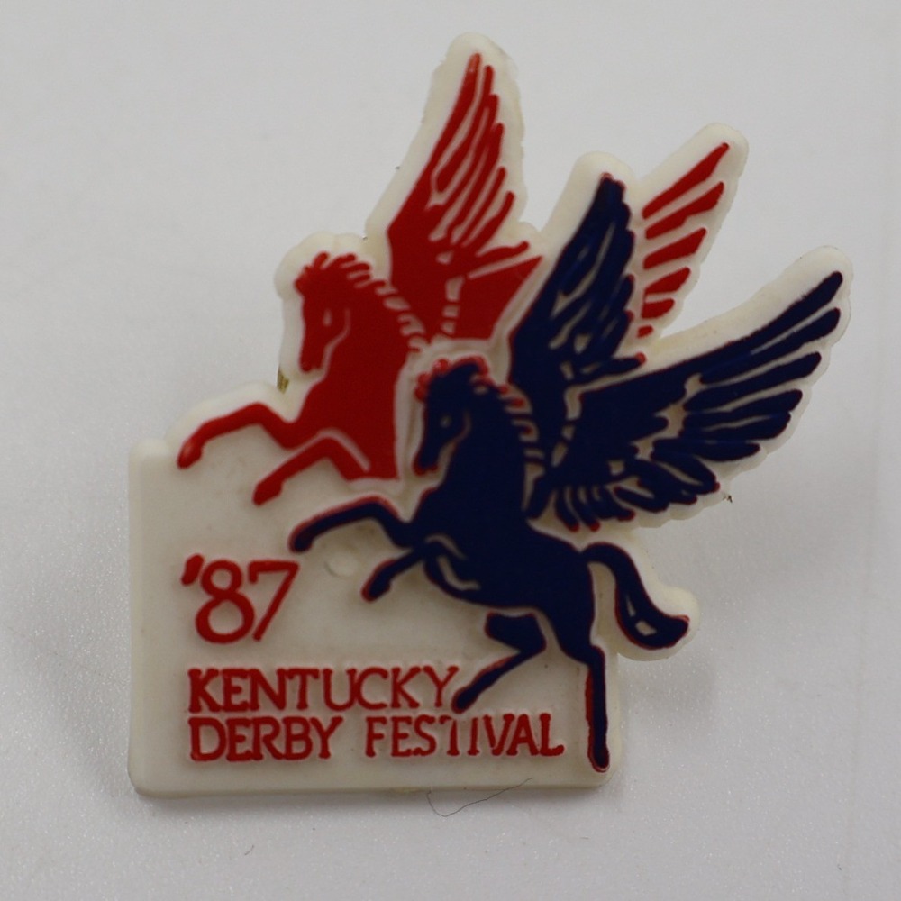Vintage 1987 Kentucky Derby Festival Pin White Red Blue Pegasus Souvenir